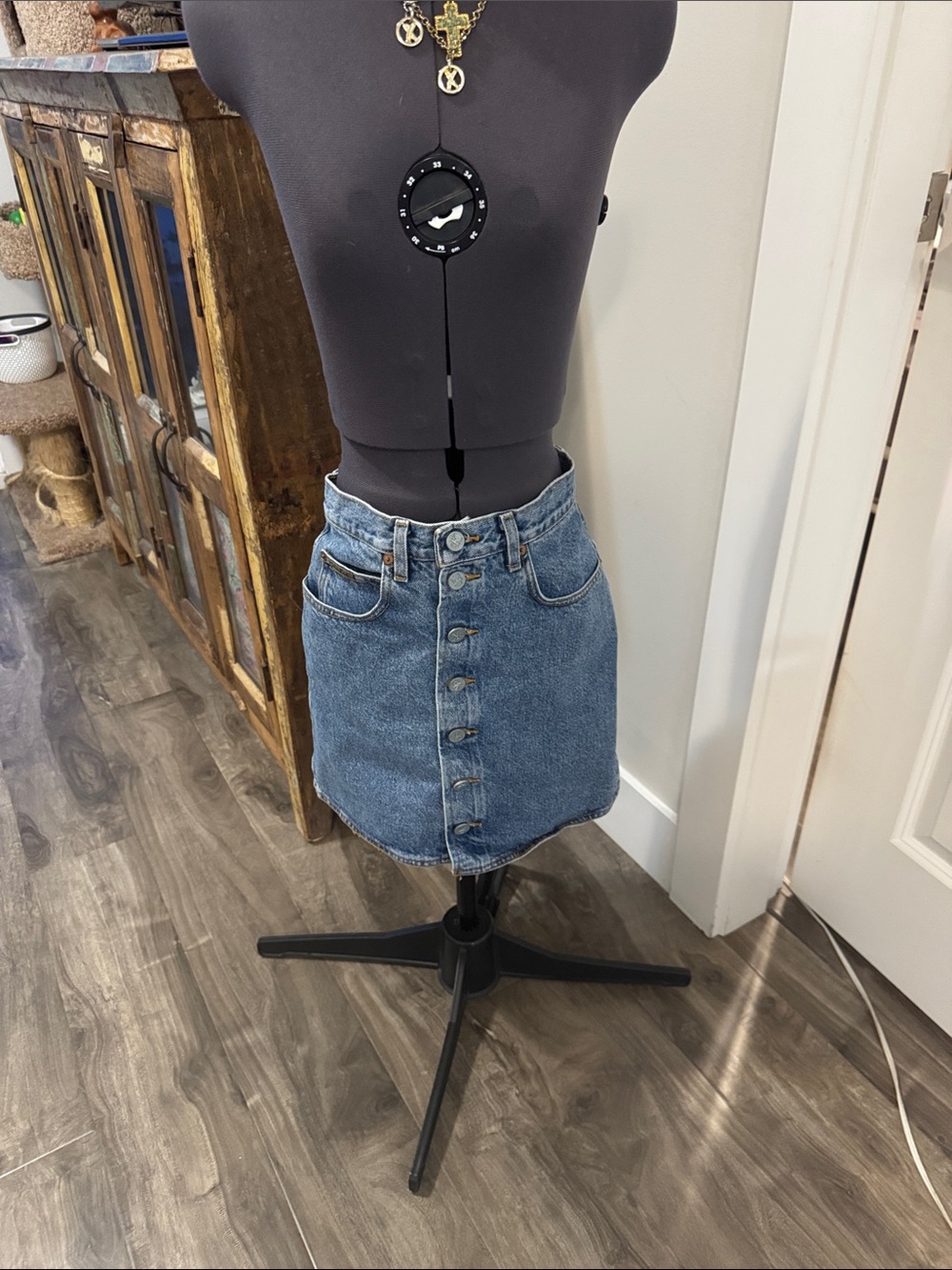 Vintage y2k CK Blue Button-Front Denim Mini Skirt - est size 2